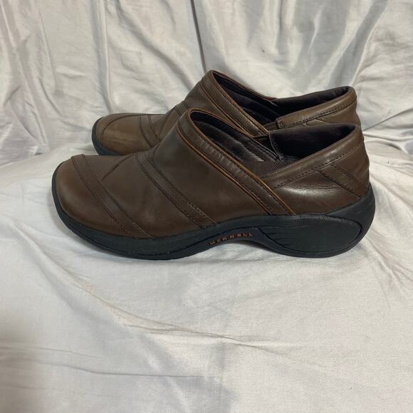 Merrell Encore Eclipse Brown Leather Clog Loafer 7 Comfort Ortholite Work Nurse‎ - Picture 6 of 9